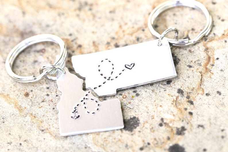 BEST FRIEND KEYCHAIN Long Distance State Keychains Best Friend Gift Set of Two State Map Keychains Going Away Gift Long Distance best friend image 7