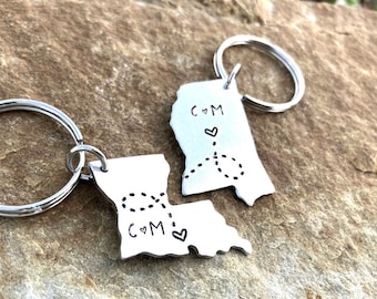 BEST FRIEND KEYCHAIN, Long Distance State Keychains, Best Friend Gift- Set of Two State Map Keychains, Going Away Gift