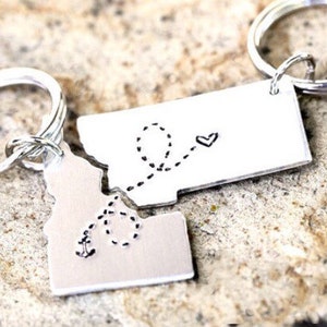 CUSTOM State Keychains LDR Long Distance Relationship Keychains - Set of Two