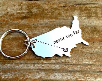 Custom Long Distance Friends Keychain, USA keychain Custom - Long Distance Relationship personalized going away gift