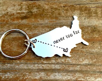 ANY STATE Keychain, USA keychain Custom - Long Distance Relationship personalized going away gift