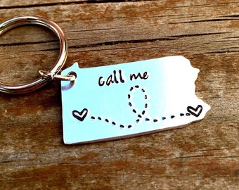 Llavero personalizado con el estado, regalo para larga distancia, aniversario personalizado