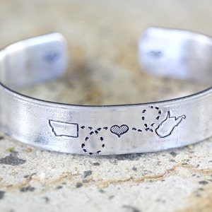 Long Distance Best Friend Gift, best friend Bracelet for sisters gift, girlfriend gift, Two State jewelry personalized cuff bracelet
