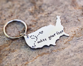 Long Distance Relationship Keychain USA with Custom Personalized Message