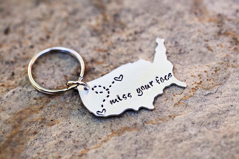 Long Distance Relationship Keychain USA with Custom Personalized Message image 1