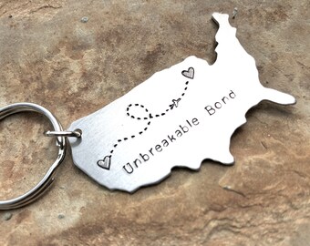 Personalized State Keychain USA Keychain Long Distance Best Friend Map Long Distance Relationship Two state map for Couples college gift