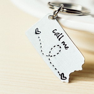 State Keychain ANY STATE, with Custom Phrase Long Distance Relationship Keychain, Texas, Pennsylvania, Ohio, New York, Califirnia, Florida image 2