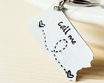 State Keychain ANY STATE, with Custom Phrase - Long Distance Relationship Keychain, Texas, Pennsylvania, Ohio, New York, Califirnia, Florida