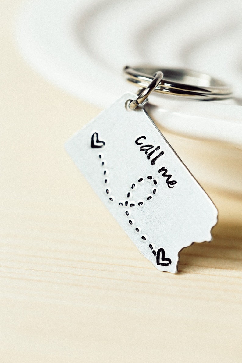 State Keychain ANY STATE, with Custom Phrase Long Distance Relationship Keychain, Texas, Pennsylvania, Ohio, New York, Califirnia, Florida image 2