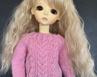 MSD 42cm BJD hand knitted pink cable jumper - MSD, Tiny Fairy, 1/4, Jid, Kid Delf size