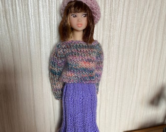 BJD YoSD, 26cm, Honey Delf, Ciao Bella, Petit Chou, Momoko, 1/6, Barbie, Sindy, Blythe size  – Hand knitted lavender skirt