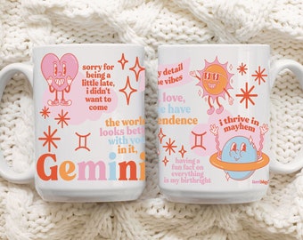Funny Retro Gemini Zodiac Mug, Cute Astrology Meme Coffe Cup, Popular Gift for Mom, Sister, Girlfriend, Bridesmaid, Positive Vibe, Terriblay