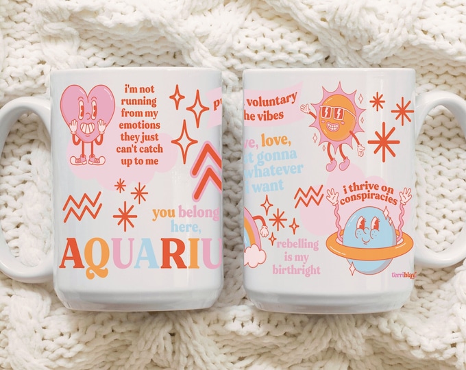 Funny Aquarius Zodiac Coffee Mug: Retro Tea Cup Gift
