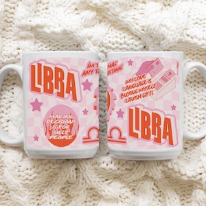 Funny Libra Zodiac Checkered Mug, Cute Pink Astrology Coffee Cup, Bridesmaid Gift, Trendy Girly Decor, Meme, Air Sign Present, Terriblay