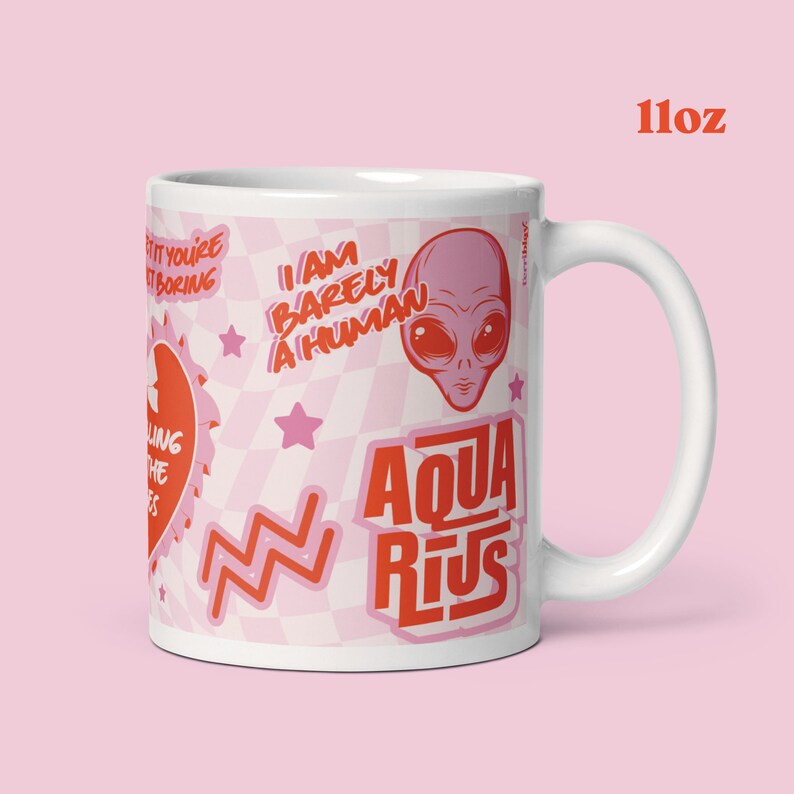 funny aquarius cute zodiac checkered mug