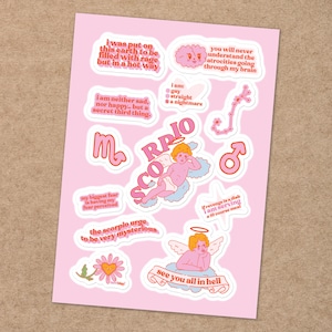 Funny Scorpio Zodiac Angel Stickers: Waterproof Vinyl