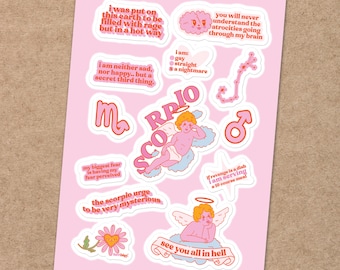 Funny Scorpio Zodiac Angel Stickers: Waterproof Vinyl