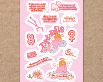 Funny Taurus Zodiac Sticker Sheet: Waterproof Vinyl