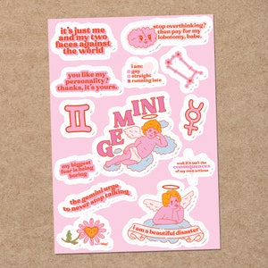 Funny Gemini Zodiac Sticker Sheet: Waterproof Vinyl