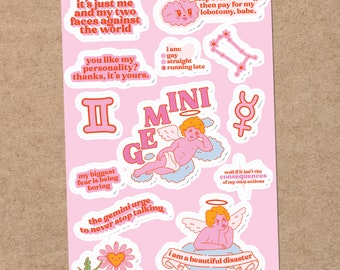Funny Gemini Zodiac Sticker Sheet: Waterproof Vinyl