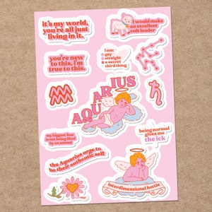 Funny Aquarius Zodiac Sticker Sheet: Waterproof Vinyl