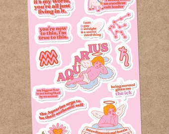 Funny Aquarius Zodiac Sticker Sheet: Waterproof Vinyl