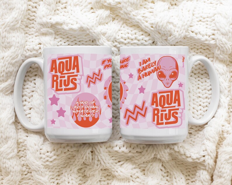 funny aquarius cute zodiac checkered mug