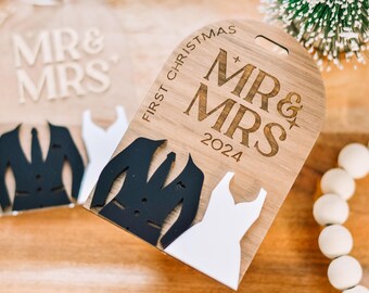 Personalized First Christmas Married Ornament, Newlywed Gift, Wedding Present for Couple