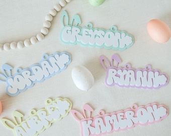 Personalized Acrylic Easter Basket Tag: Bunny Ears Name Tag