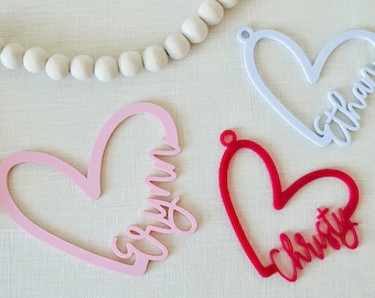 Custom Valentines Basket Tag Acrylic Heart Name Tag Idea Galentines Day Gift Tag Valentines Day Basket Tag Name Tag Heart Favor Kid Name Tag