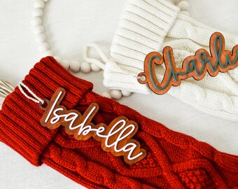 Personalized Christmas Stocking Tag: Laser Cut Wood Name Ornament