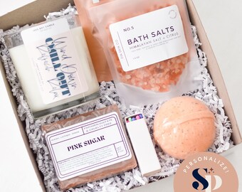 Custom Spa Gift Box: Soy Candle, Bath Bomb & Himalayan Salts