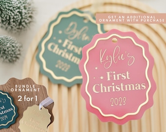 Personalized Baby's First Christmas Ornament: Custom Acrylic Wavy Ornament