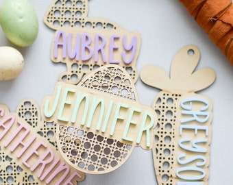 Personalized Rattan Name Tag for Easter Basket Tag Custom Easter Basket Tag Wooden Name Tag Bunny Bag Tag for Easter Gift
