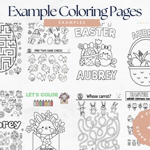 Puede incluir: Un conjunto de cuatro p&aacute;ginas para colorear de Pascua imprimibles con una variedad de dise&ntilde;os, que incluyen un laberinto, un juego de encontrar los pollitos iguales, un conejito en un sobre, una cesta de huevos y una secuencia de 'qu&eacute; viene despu&eacute;s'. Las p&aacute;ginas est&aacute;n dise&ntilde;adas para ni&ntilde;os e incluyen el nombre 'Aubrey' en varias de ellas.