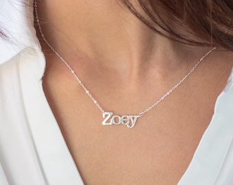 Sterling Silver Name Necklace, Personalize it with any name, Available in Solid Gold 10K and 14K