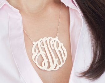 Extra Large Monogram Necklace, Sterling Silver Hand Made, Choose your initials!