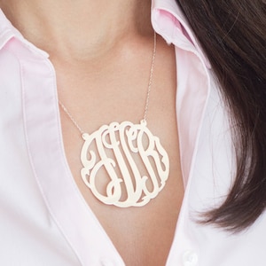 Extra Large Monogram Necklace, Sterling Silver Hand Made, Choose your initials image 1