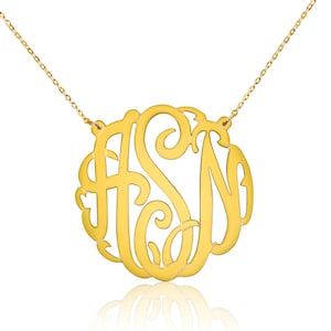 10K Solid Gold Monogram Necklace Script Monogram Gold - Etsy