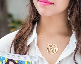 Gold Vermeil Personalized Monogram Necklace - Large Sterling Silver Pendant