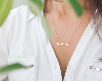 Sterling Silver or Solid Gold Name Necklace "Leanne" font, Choose any name!