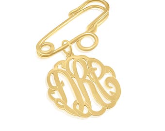 Sterling Silver Monogram Pin, Monogram Initials Pin, Personalize with any 1-3 Initials of your choice