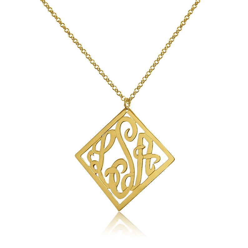 4 Points Monogram Necklace Sterling Silver or Solid Gold Square monogram Monogram Pendant