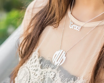 1 1/2" Customized Classic Bold Monogram Necklace, Available in Sterling Silver or Solid Gold, a Classic Gift for her, Customize Yours now!