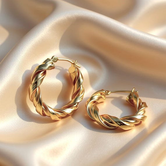 Twisted Rope 14K Solid Gold Italian Style Luxury Earrings, 2 sizes available, Super fast shipping!