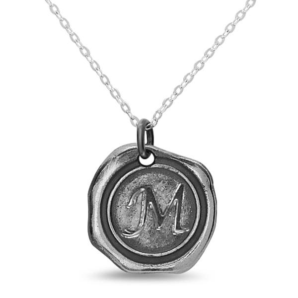 Sterling Silver Wax Seal Initial Pendant, Vintage Necklace,  Antique look Wax initial necklace