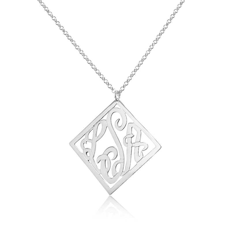 4 Points Monogram Necklace Sterling Silver or Solid Gold Square monogram Monogram Pendant
