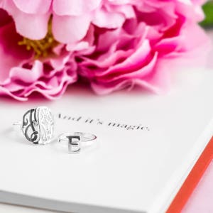 Script Monogrammed Ring Sterling Silver, Gold, Rose Gold and Solid Gold, Choose any Initials
