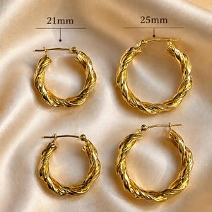 Pendientes de lujo estilo italiano de oro macizo de 14 quilates con diseño de cuerda trenzada, 2 tamaños disponibles, ¡envío súper rápido! imagen 4