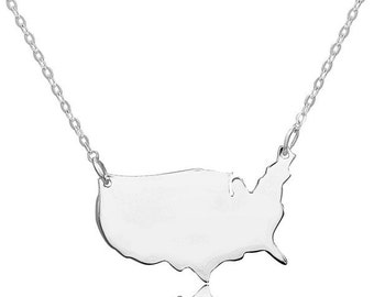 Sterling Silver Country Necklace, Custom State and Country Necklace